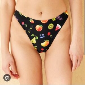Black Fruit Bikini Bottom with Fruit Print